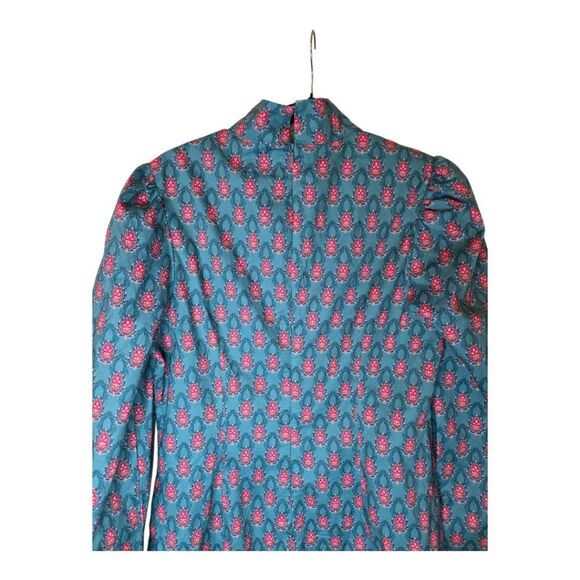 TUCKERNUCK Hyacinth House Teal Red Floral Mock Neck Maris Dress - Size Medium - Picture 10 of 13